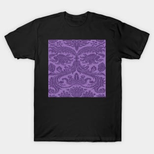 Plum Purple on Lavender Royal Medieval Damask Scrolls T-Shirt